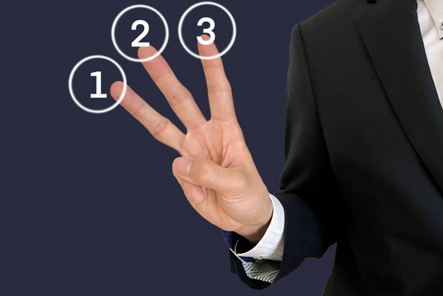 3つのポイントを示す手のジェスチャー